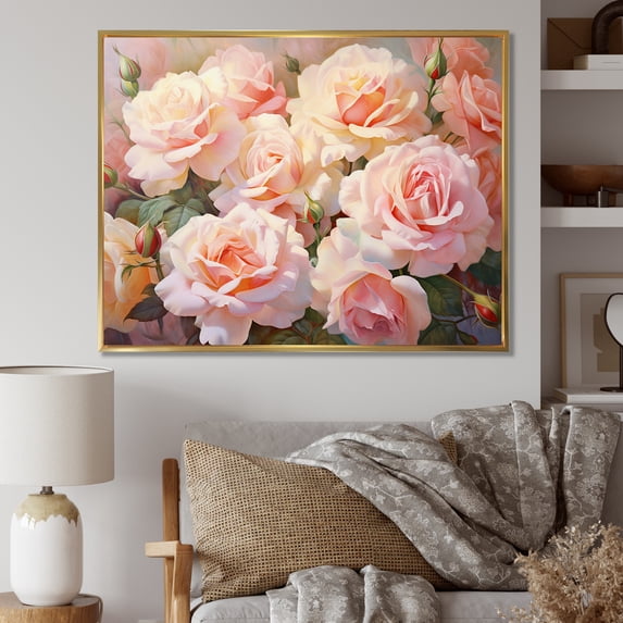 Designart "Pink Roses love expression" Floral Floater Framed Wall Decor