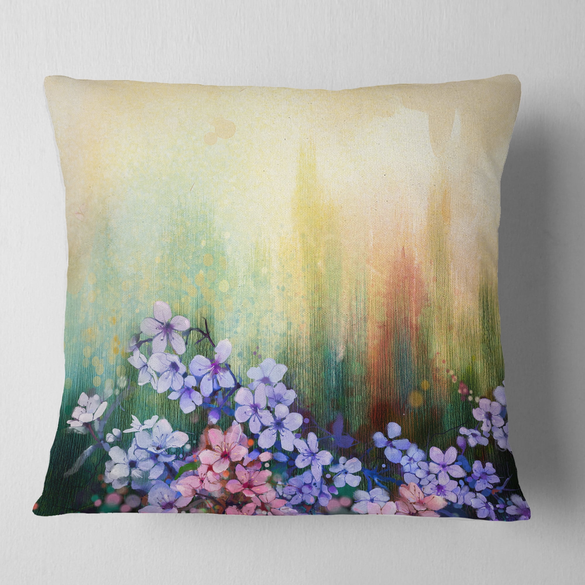 Designart Pink Sakura Flowers in Soft Color - Floral Throw Pillow - 16x16