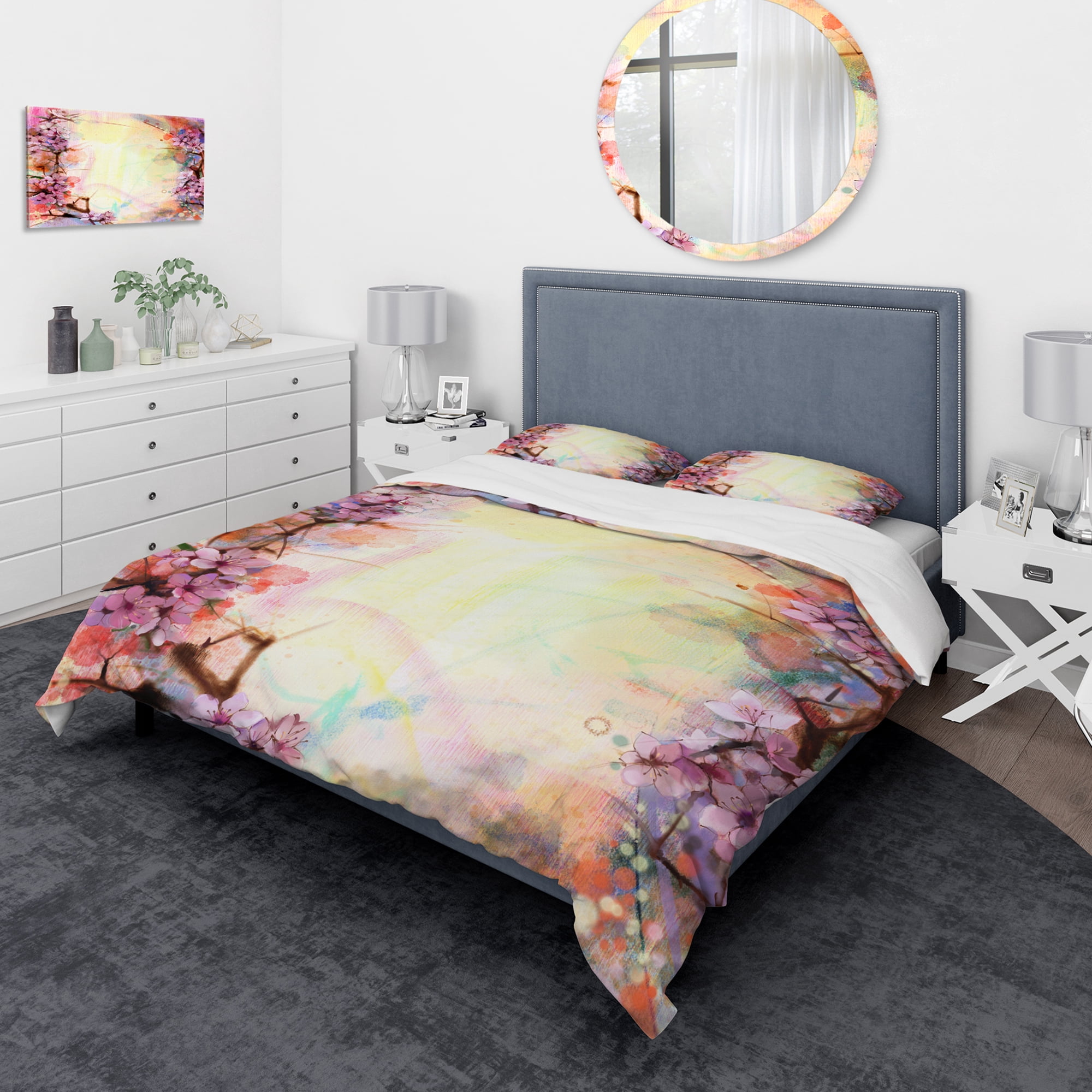 Designart 'Pink Sakura on Blurred Background' Traditional Duvet Cover Set