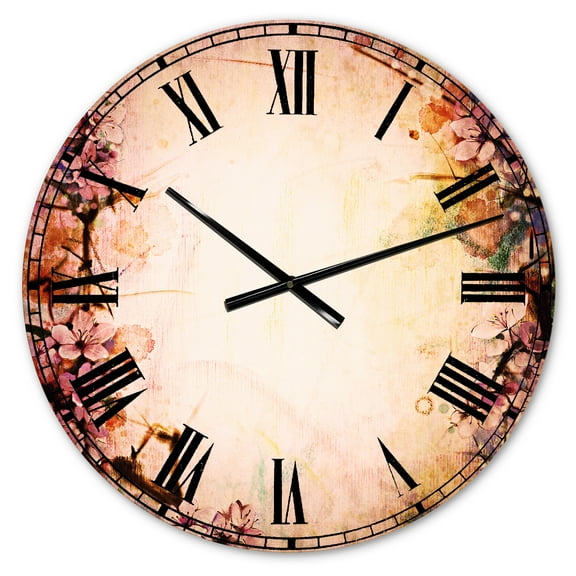Designart 'Pink Sakura on Blurred Background' Traditional wall clock
