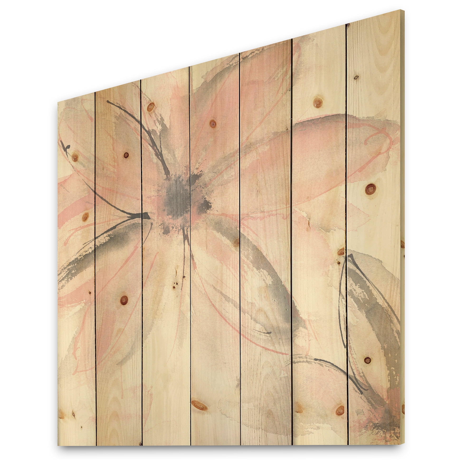 Designart 'Pink Shabby Floral II' Shabby Chic Print on Natural Pine Wood