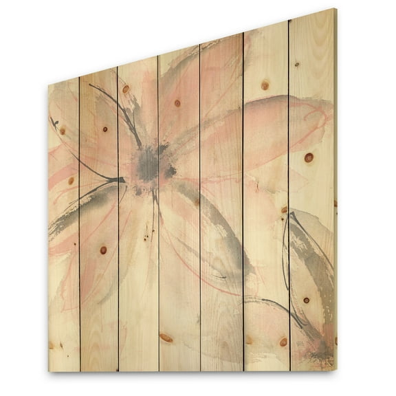 Designart 'Pink Shabby Floral II' Shabby Chic Print on Natural Pine Wood