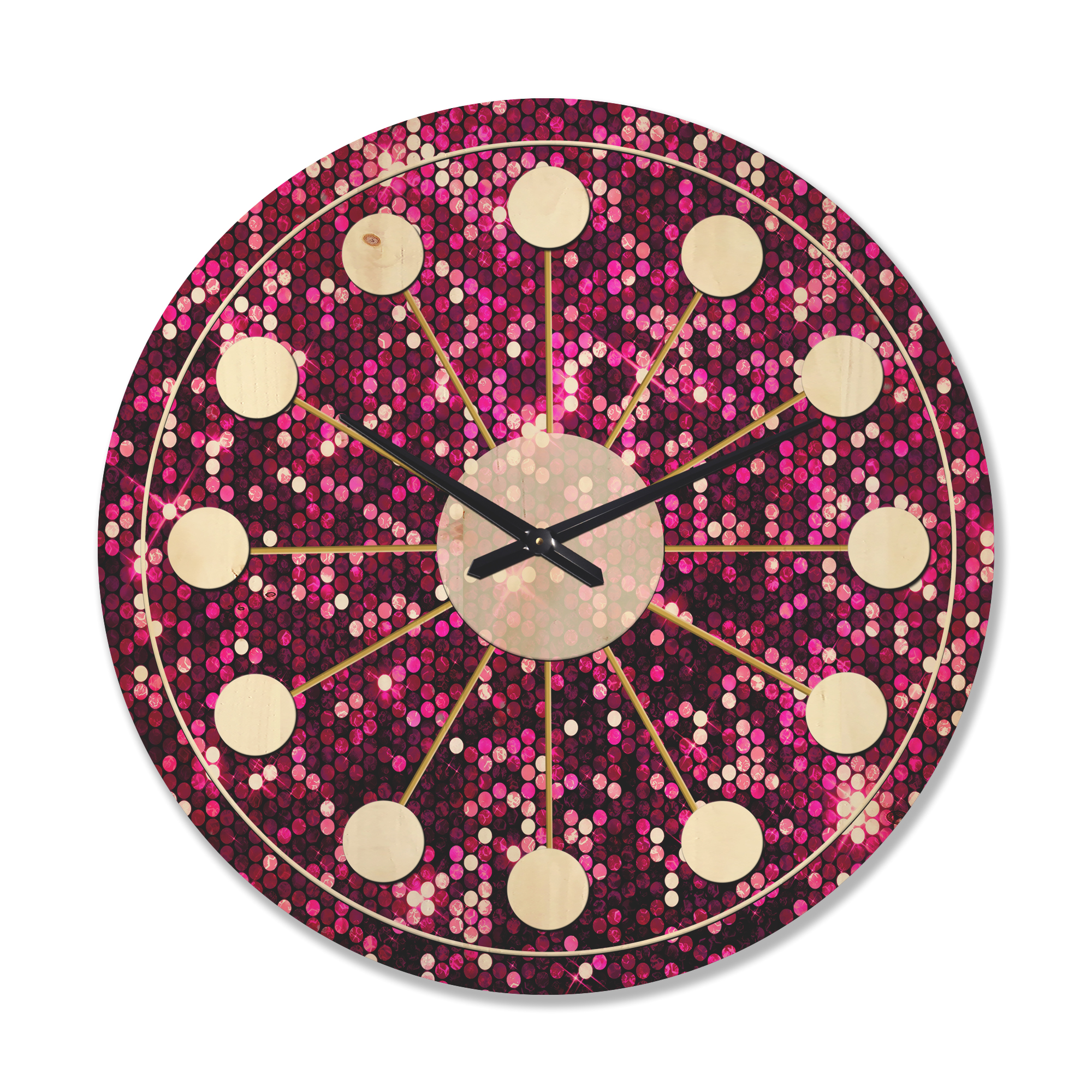 Designart 'Pink Sparkle Glitter Retro' Mid-Century Modern Wood Wall Clock