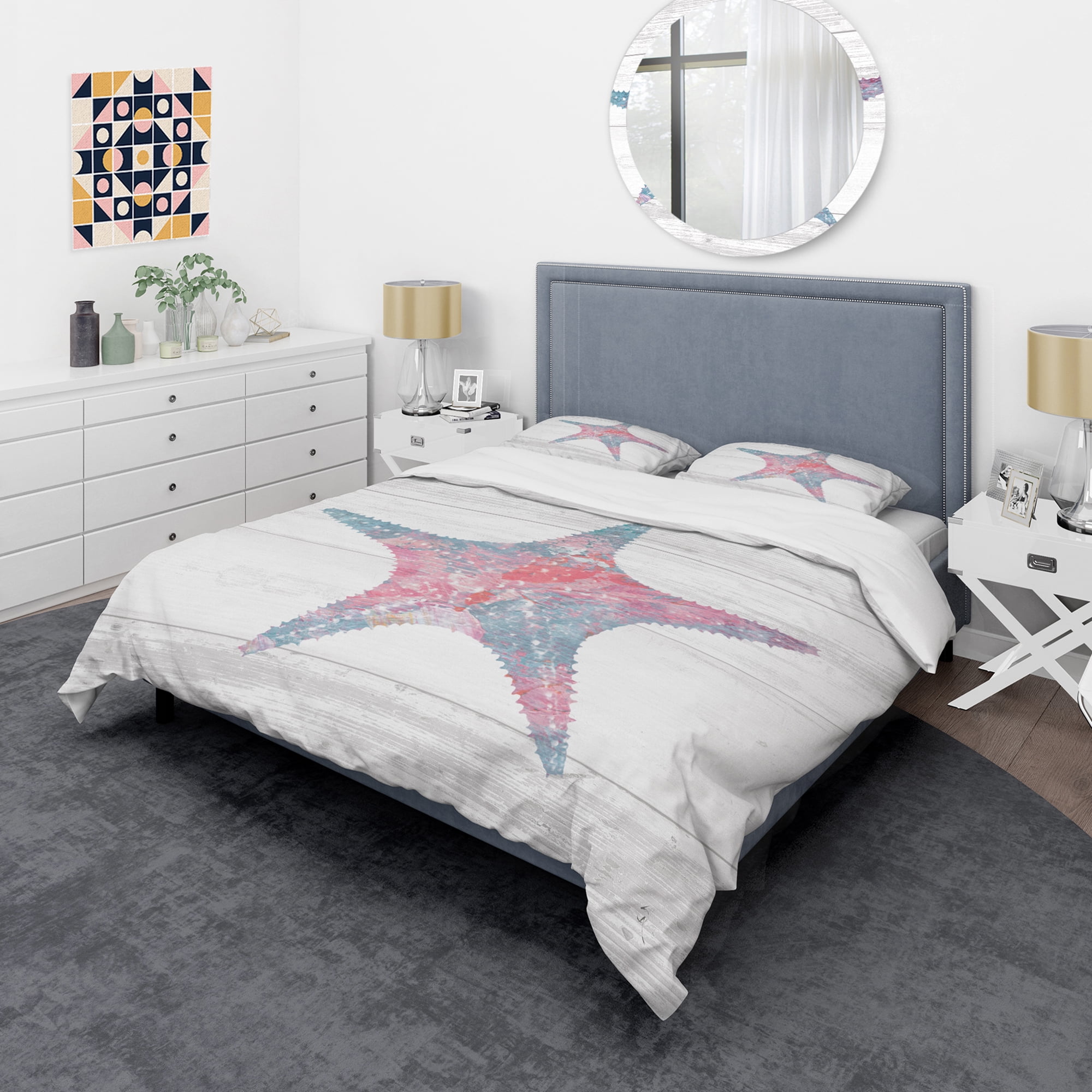 Designart 'Pink Starfish Ocean Life' Coastal Duvet Cover Set