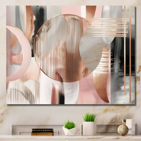 Designart "Pink Stripes And Lines Modern Art IV" Modern Shapes Transitional Wall Art Print