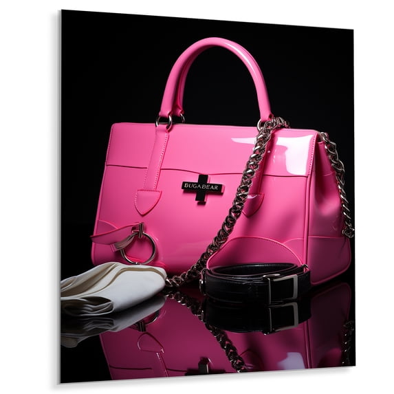 Designart "Pink Stylish Bag Glamour I" Fashion Metal Wall Art Prints