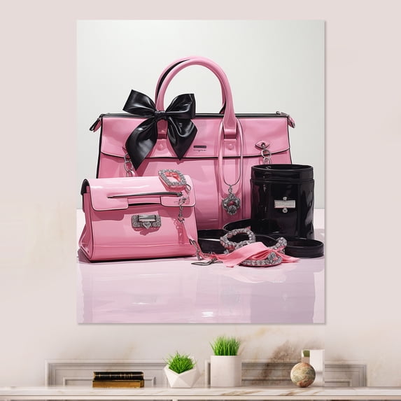 Designart "Pink Stylish Bag Glamour II" Fashion Metal Wall Art