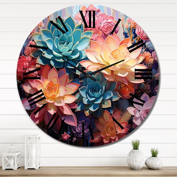Designart "Pink Succulent Pink Charm I" Floral Oversized Wall Clock