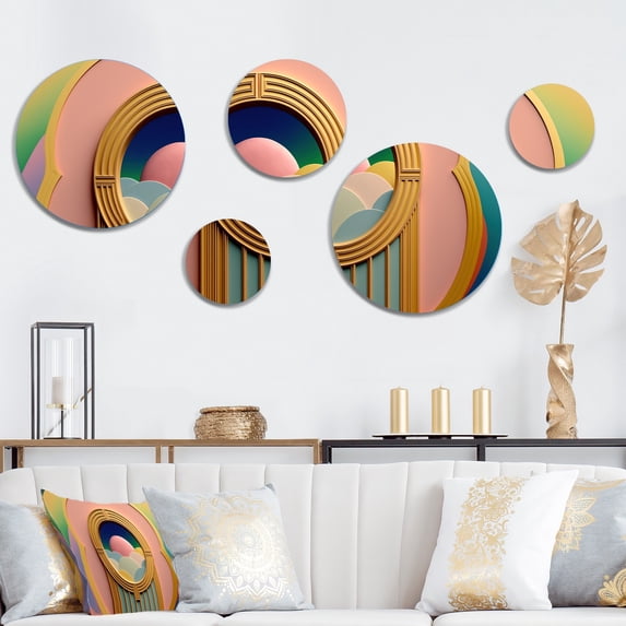 Designart "Pink Sun Rinsing" Religious Landscape Metal Wall Art Set of 5 Piece