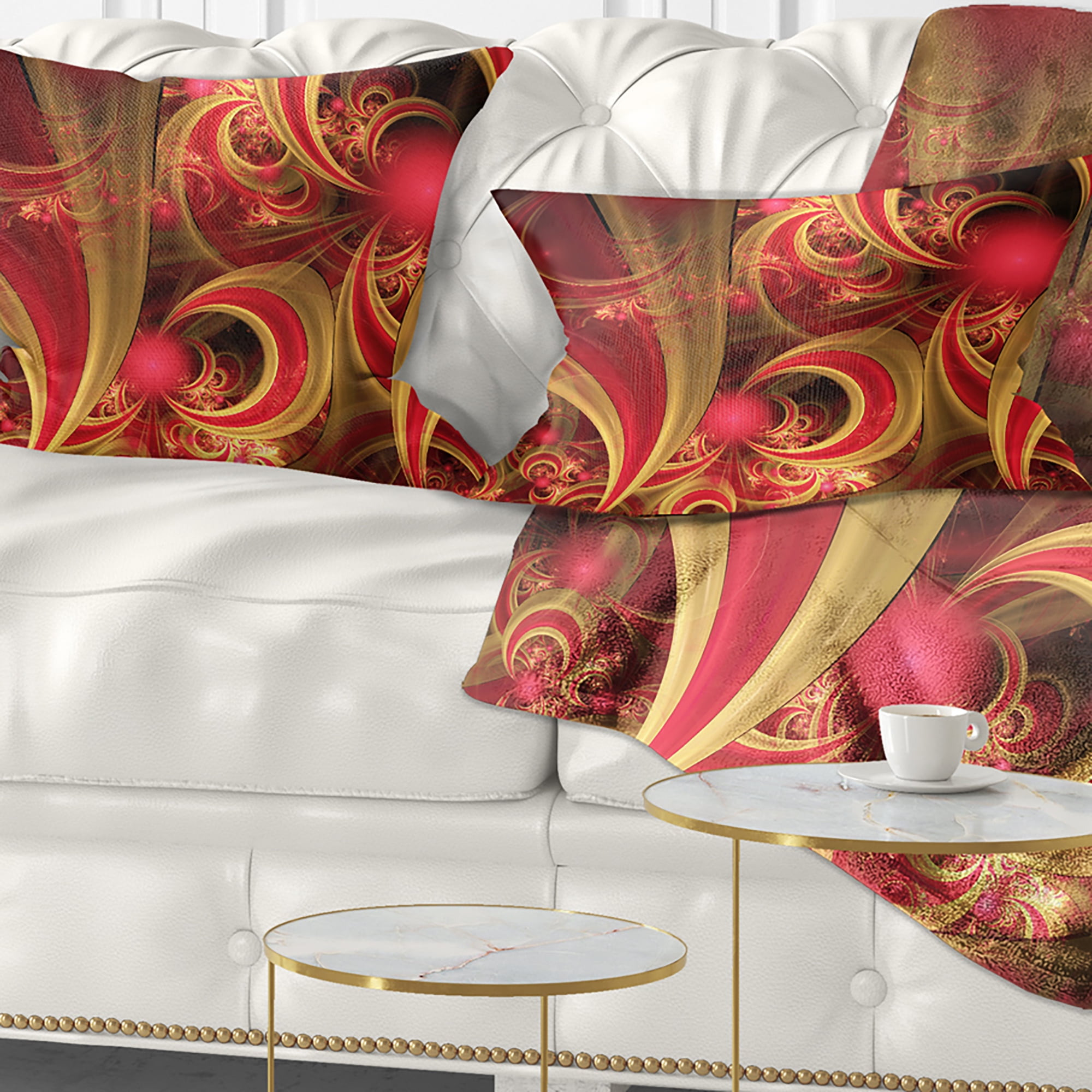 Designart Pink Symmetrical Fractal Pattern - Floral Throw Pillow - 12x20