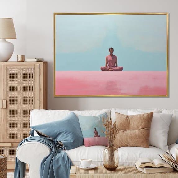 Designart "Pink Teal Meditation euphony Of Mind" Spiritual Floater Framed Canvas Art Print