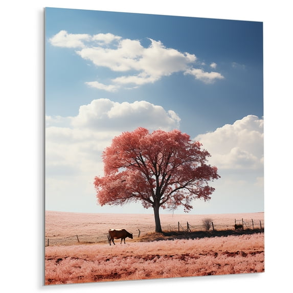 Designart "Pink Tree Tranquil landscapes" Tree Metal Art Print