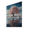 thumbnail image 1 of Designart "Pink Tree curious Reflections" Landscape Trees Print on Natural Pine Wood, 1 of 5