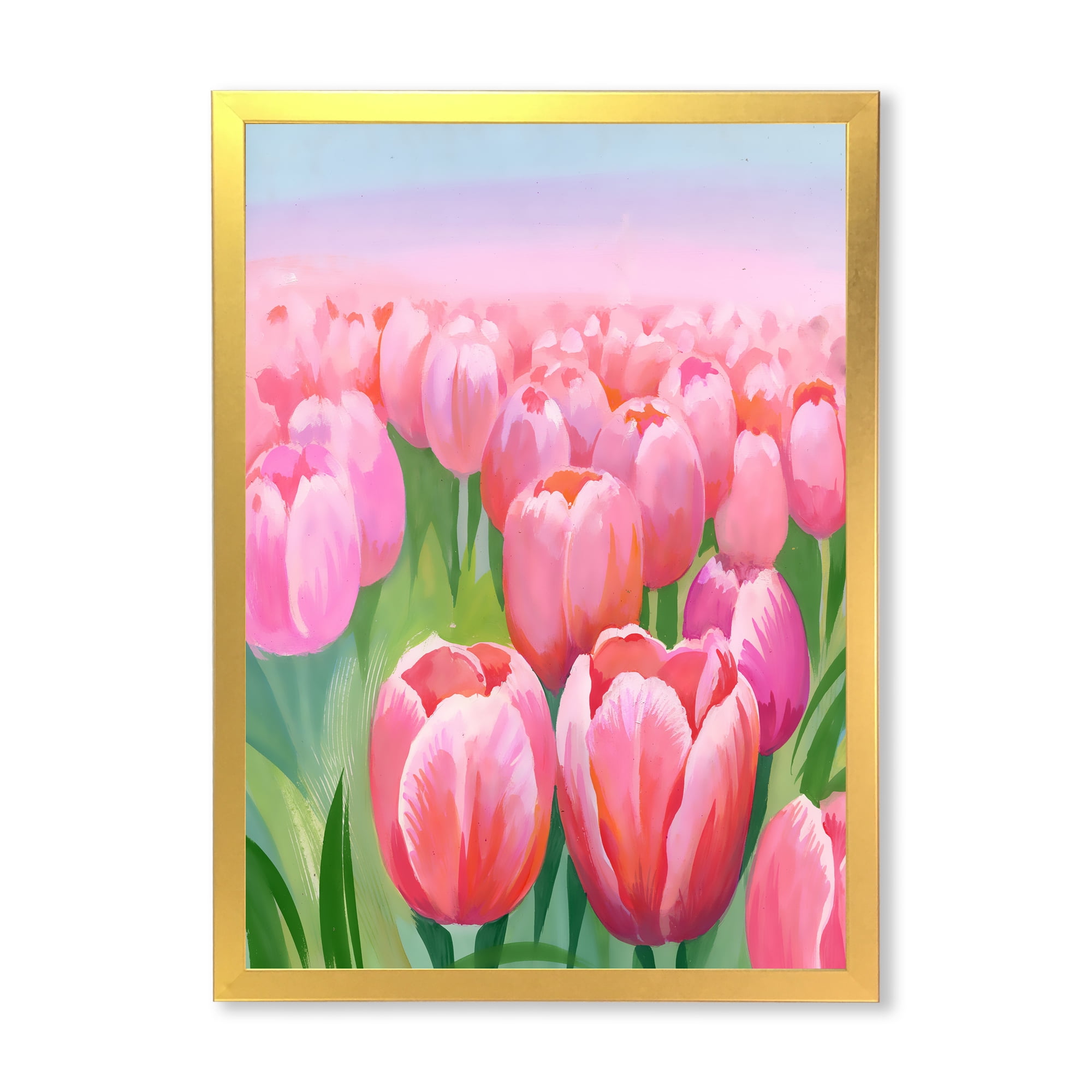 Designart 'Pink Tulips in Field' Traditional Framed Art Print