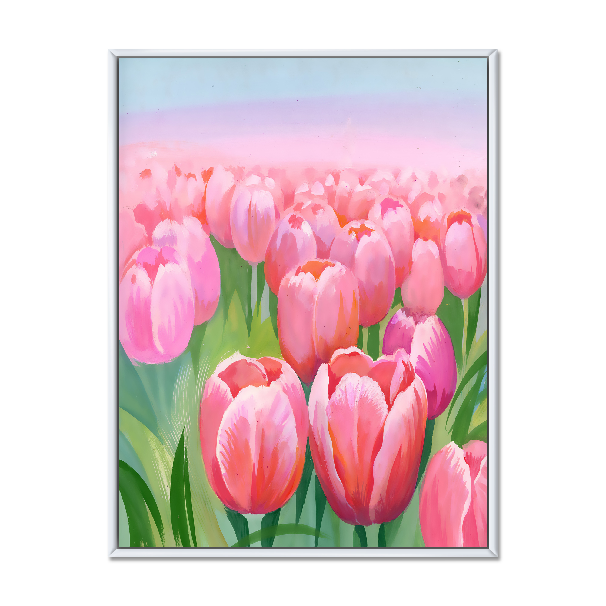 Designart 'Pink Tulips in Field' Traditional Framed Canvas Wall Art Print