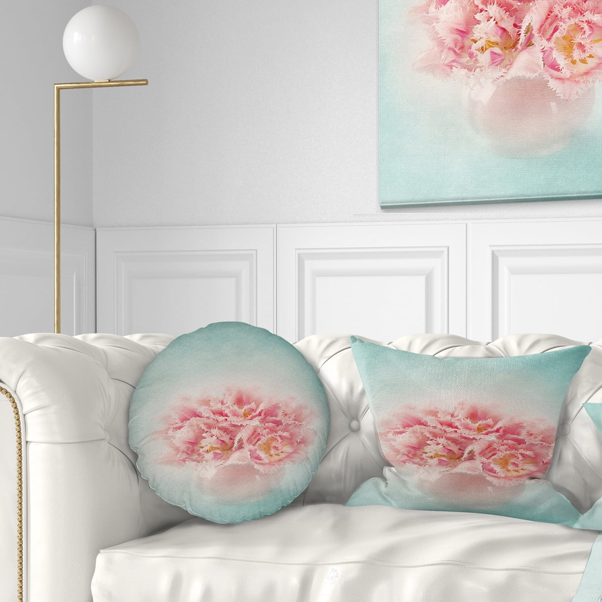 Designart Pink Tulips in Vase Photography - Floral Throw Pillow - 12x20