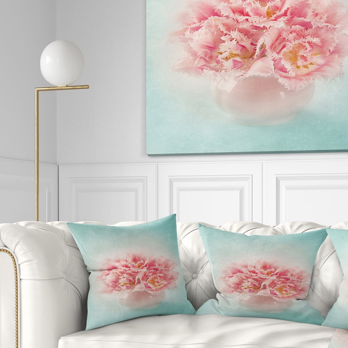 Designart Pink Tulips in Vase Photography - Floral Throw Pillow - 16x16