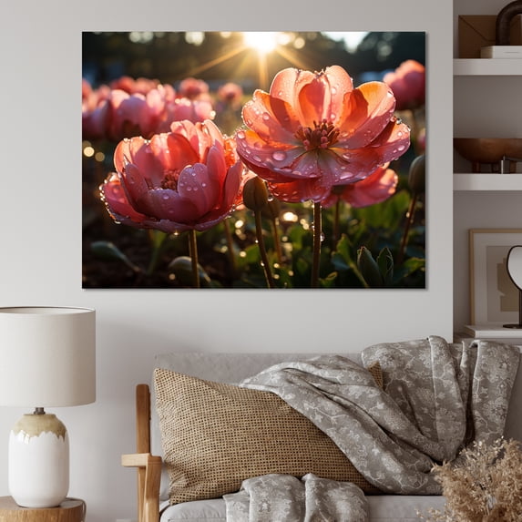 Designart "Pink Tulips landscape With Sunset I" Floral Canvas Print
