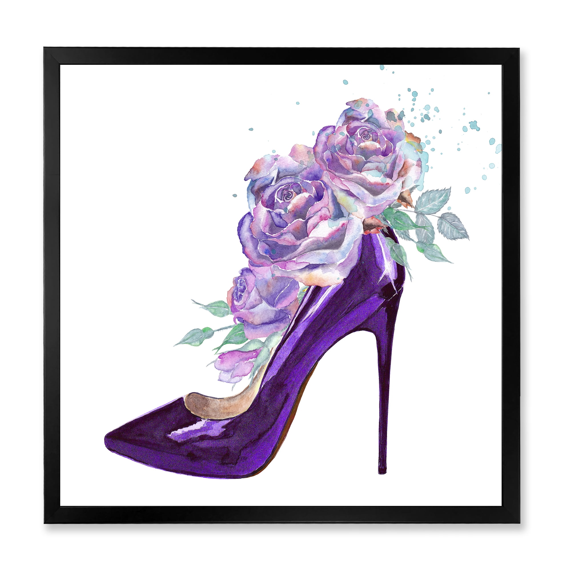 Designart 'Pink VIolet Roses With Dark Purple Stiletto Shoe' Traditional Framed Art Print