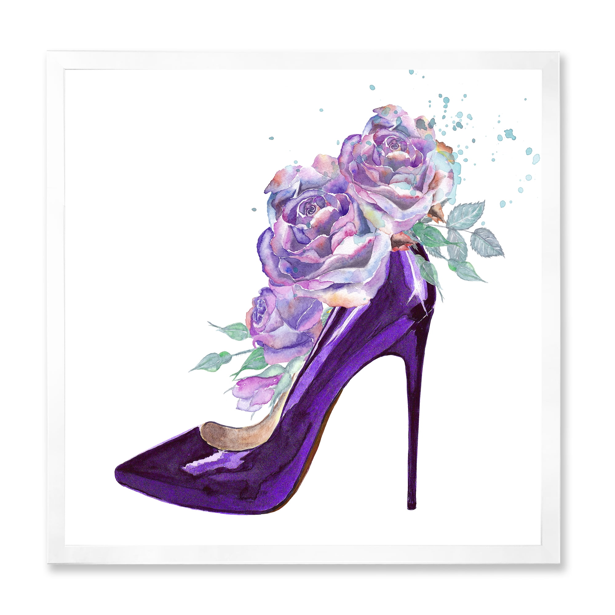Designart 'Pink VIolet Roses With Dark Purple Stiletto Shoe' Traditional Framed Art Print