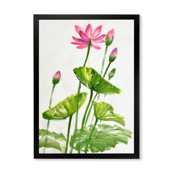 Designart 'Pink Vintage Lotuses In The Pond VII' Traditional Framed Art Print