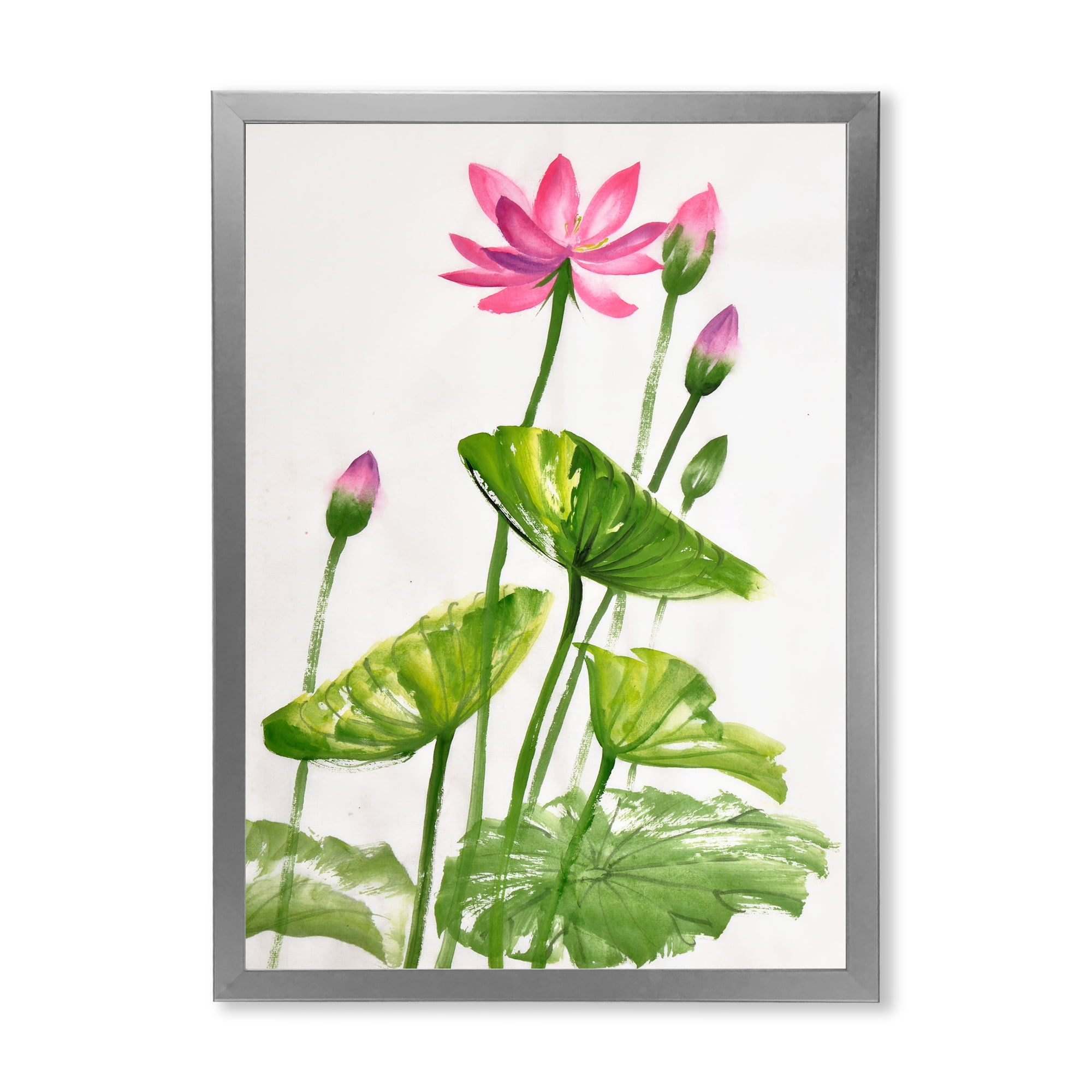 Designart 'Pink Vintage Lotuses In The Pond VII' Traditional Framed Art Print