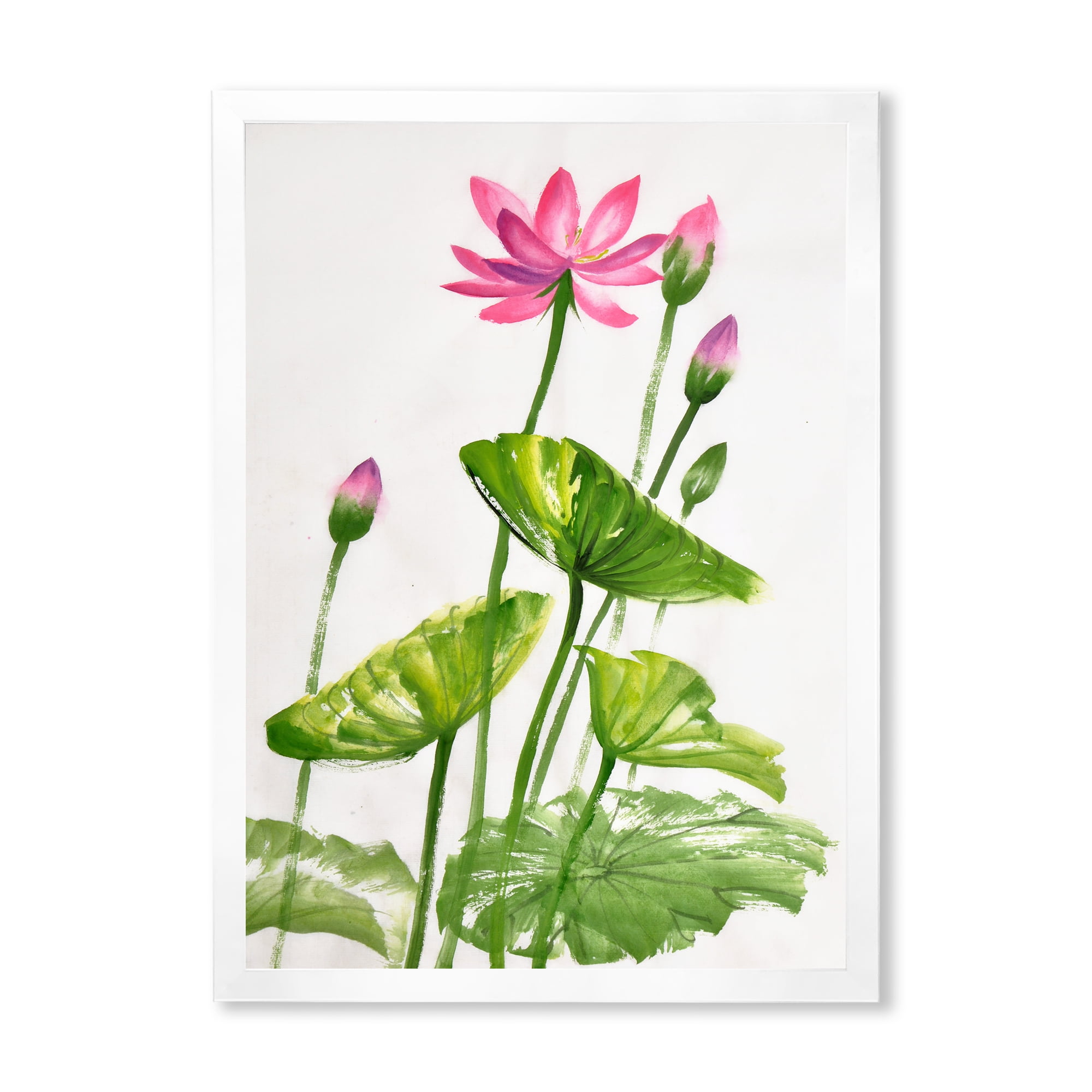 Designart 'Pink Vintage Lotuses In The Pond VII' Traditional Framed Art Print