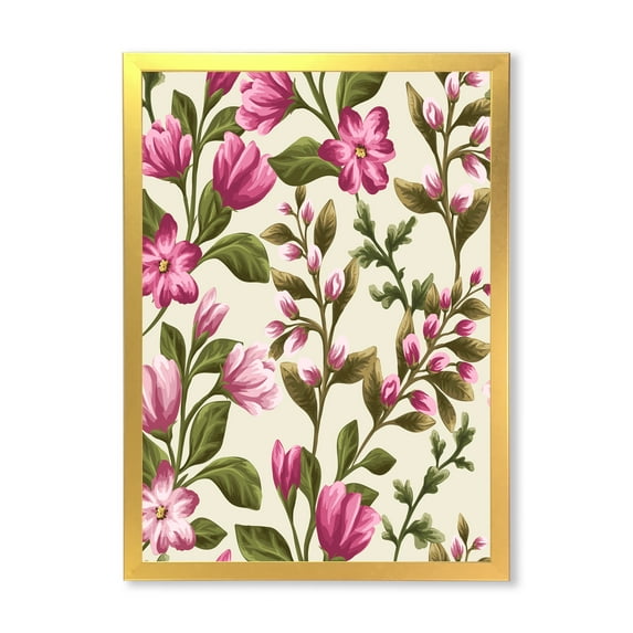 Designart 'Pink Vintage Wildflowers' Traditional Framed Art Print