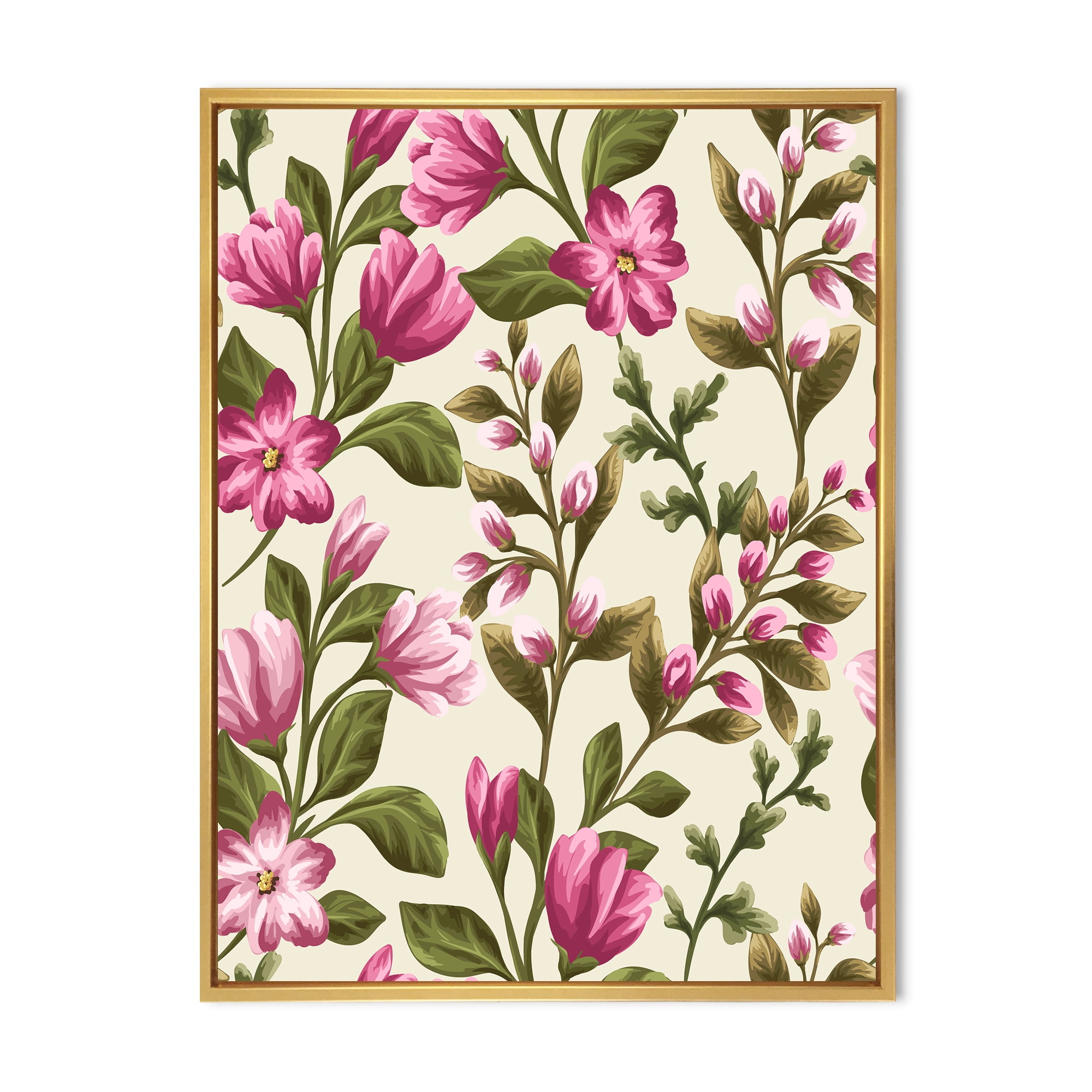 Designart 'Pink Vintage Wildflowers' Traditional Framed Canvas Wall Art Print