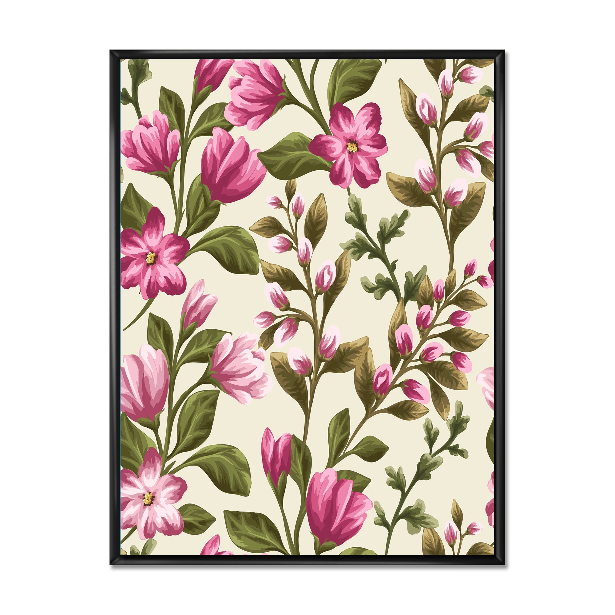 Designart 'Pink Vintage Wildflowers' Traditional Framed Canvas Wall Art Print