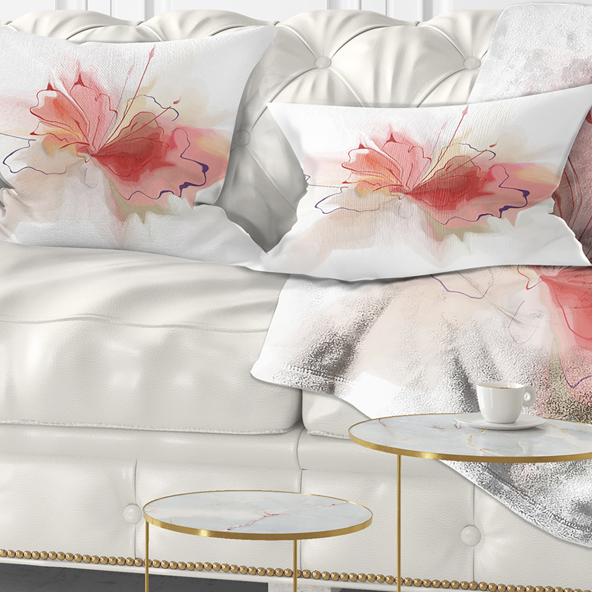 Designart Pink Watercolor Flower Sketch - Floral Throw Pillow - 12x20