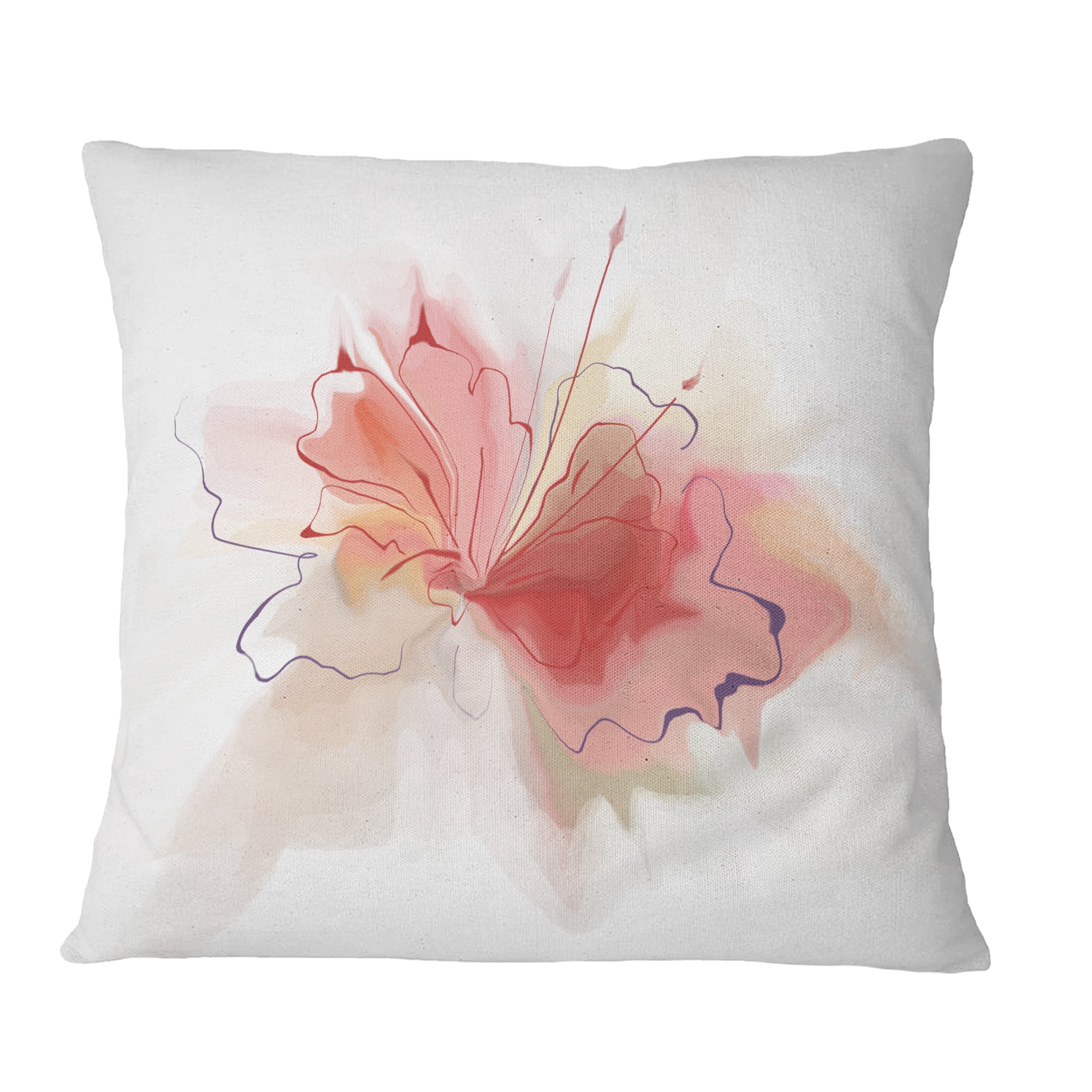 Designart Pink Watercolor Flower Sketch - Floral Throw Pillow - 16x16
