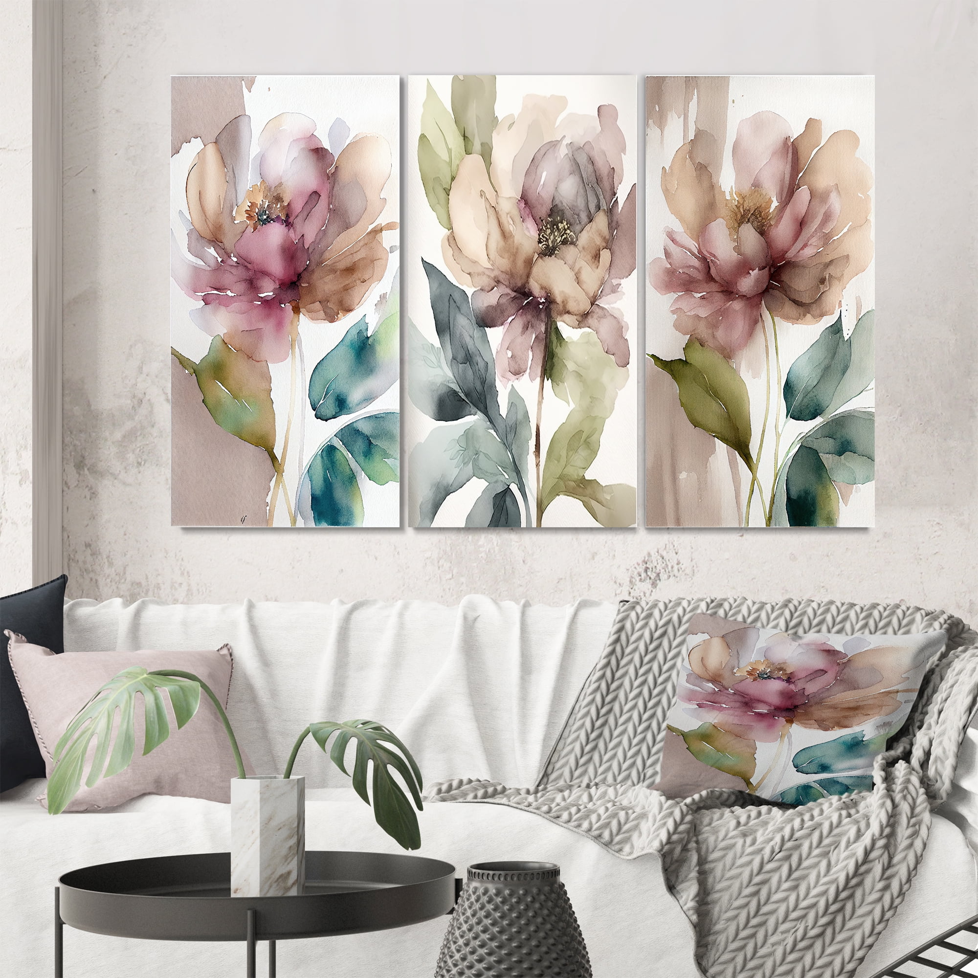 Designart "Pink Watercolor Peony Blooming Beauty I" Floral Peony Wall ...