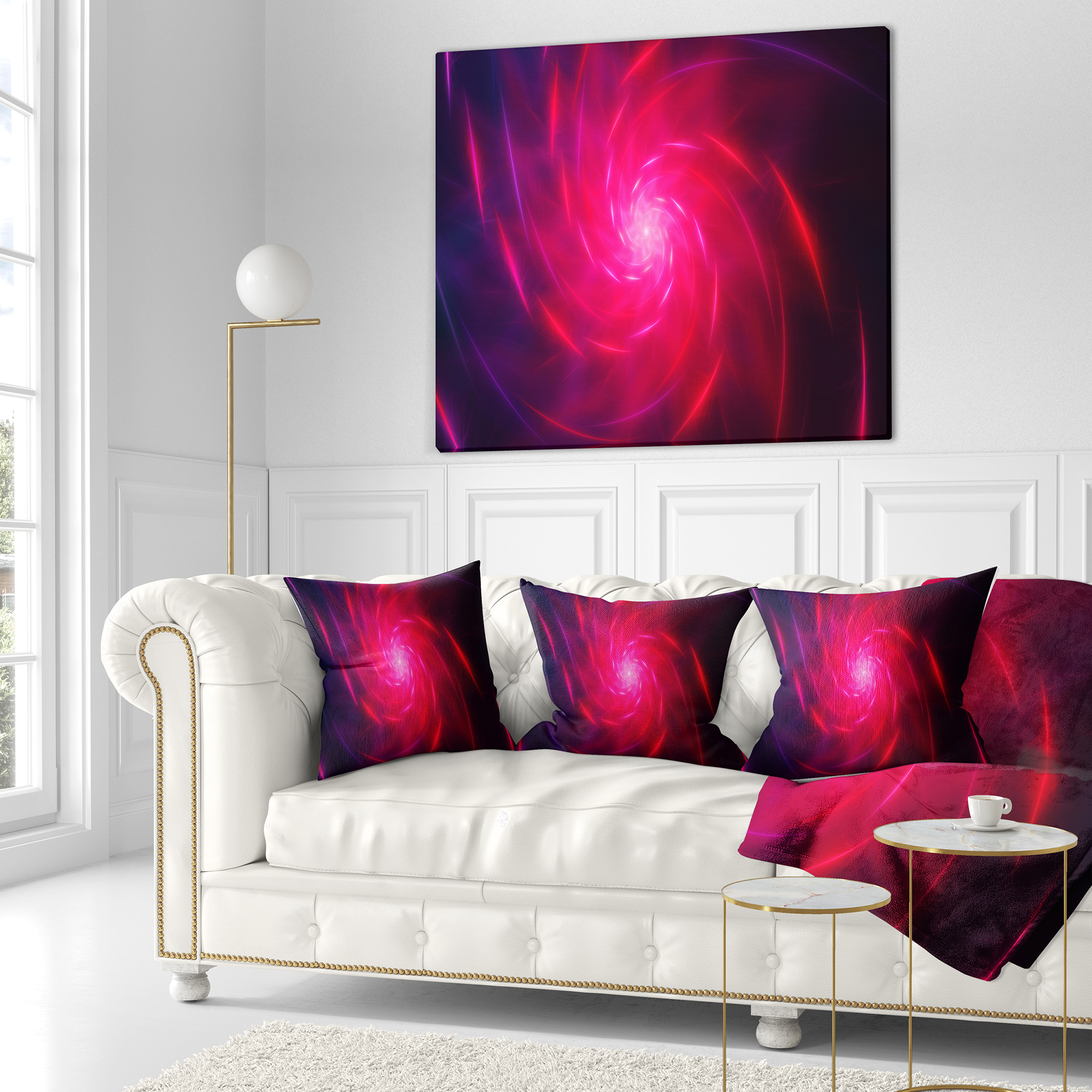 Designart Pink Whirlpool Fractal Spirals - Abstract Throw Pillow - 18x18