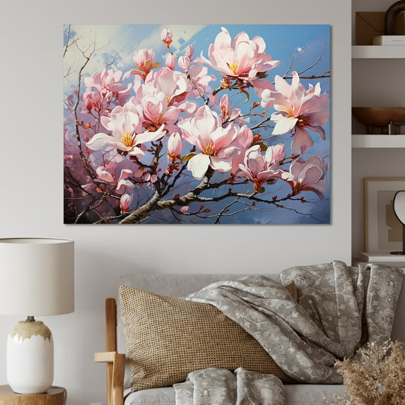 Designart "Pink White Magnolias Magnolia Euphony" Floral Canvas Print