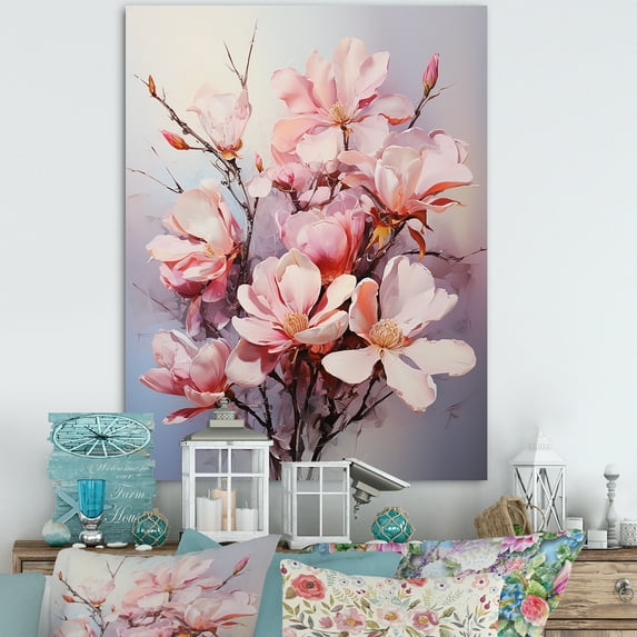 Designart "Pink White Magnolias love expression II" Floral Canvas Print