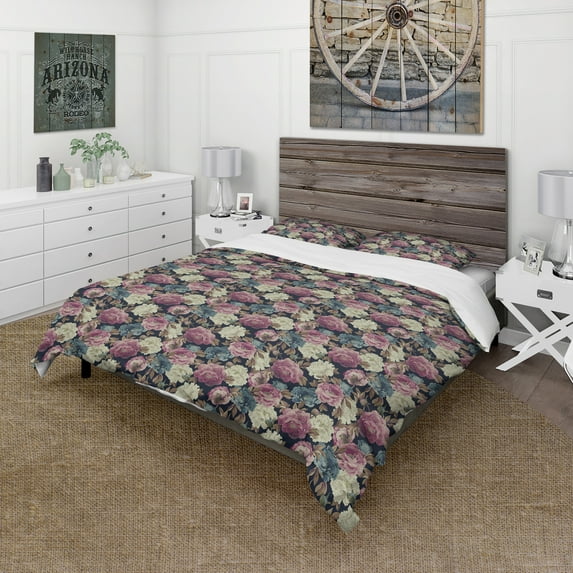 Designart 'Pink , White and Blue Peonies' Floral Duvet Cover Set