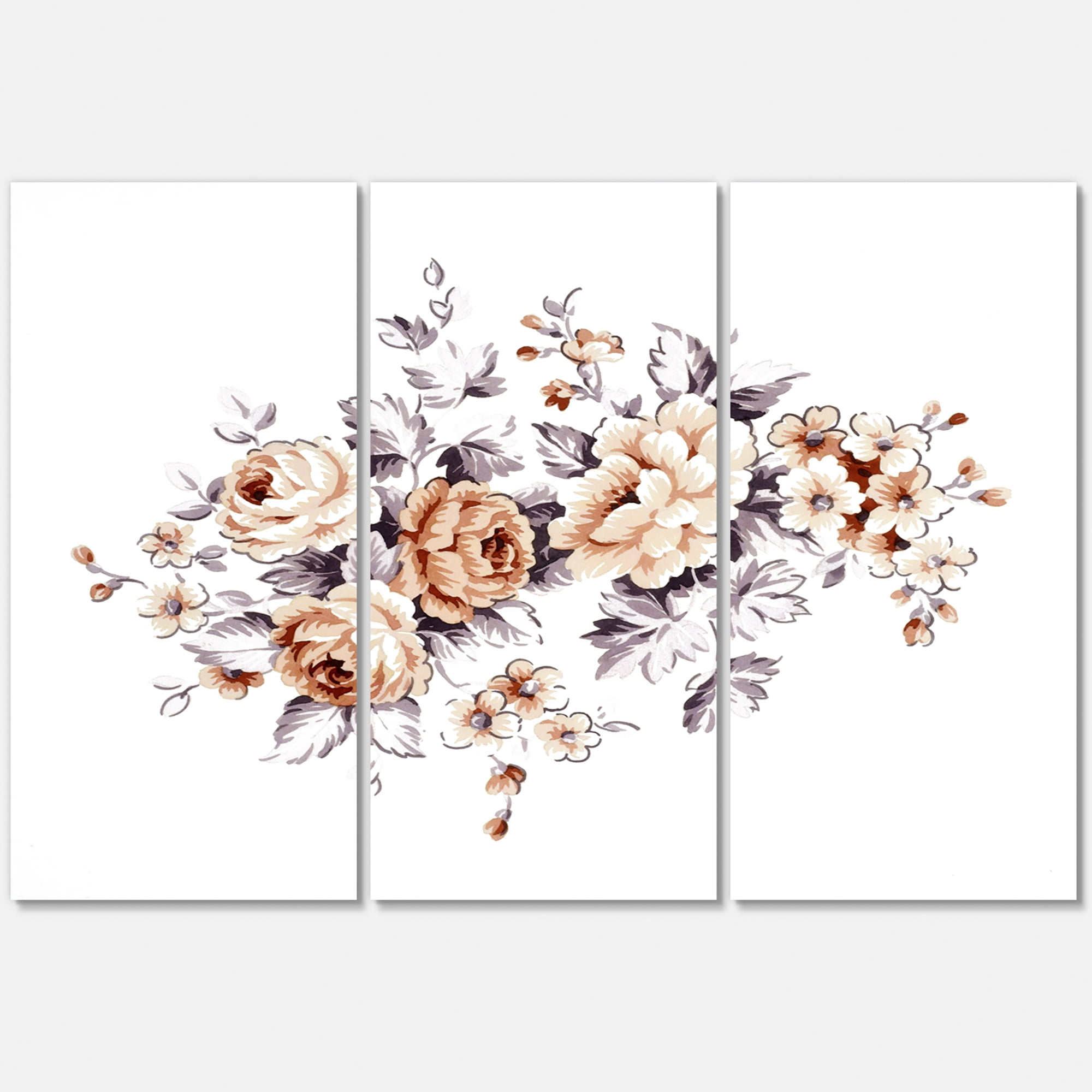 Designart ' Pink Wild Roses With Monochrome Leaves ' Traditional Canvas Wall Art Print