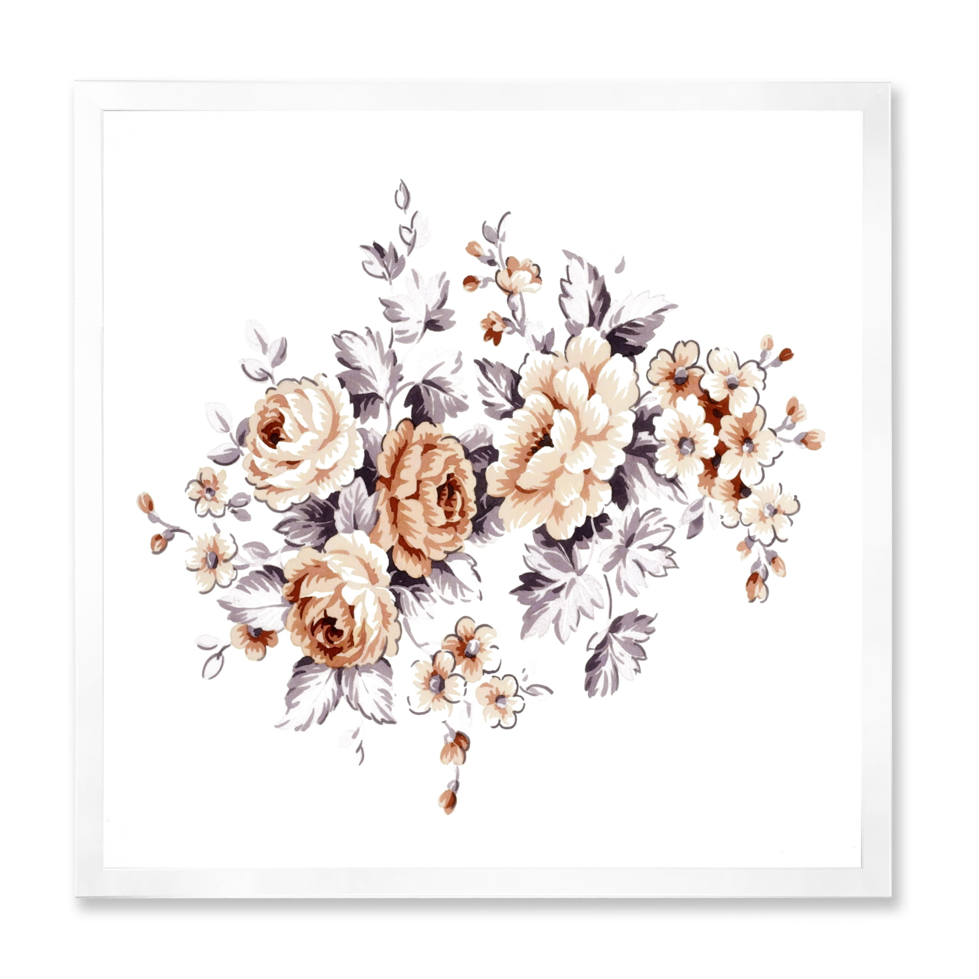 Designart 'Pink Wild Roses With Monochrome Leaves' Traditional Framed Art Print