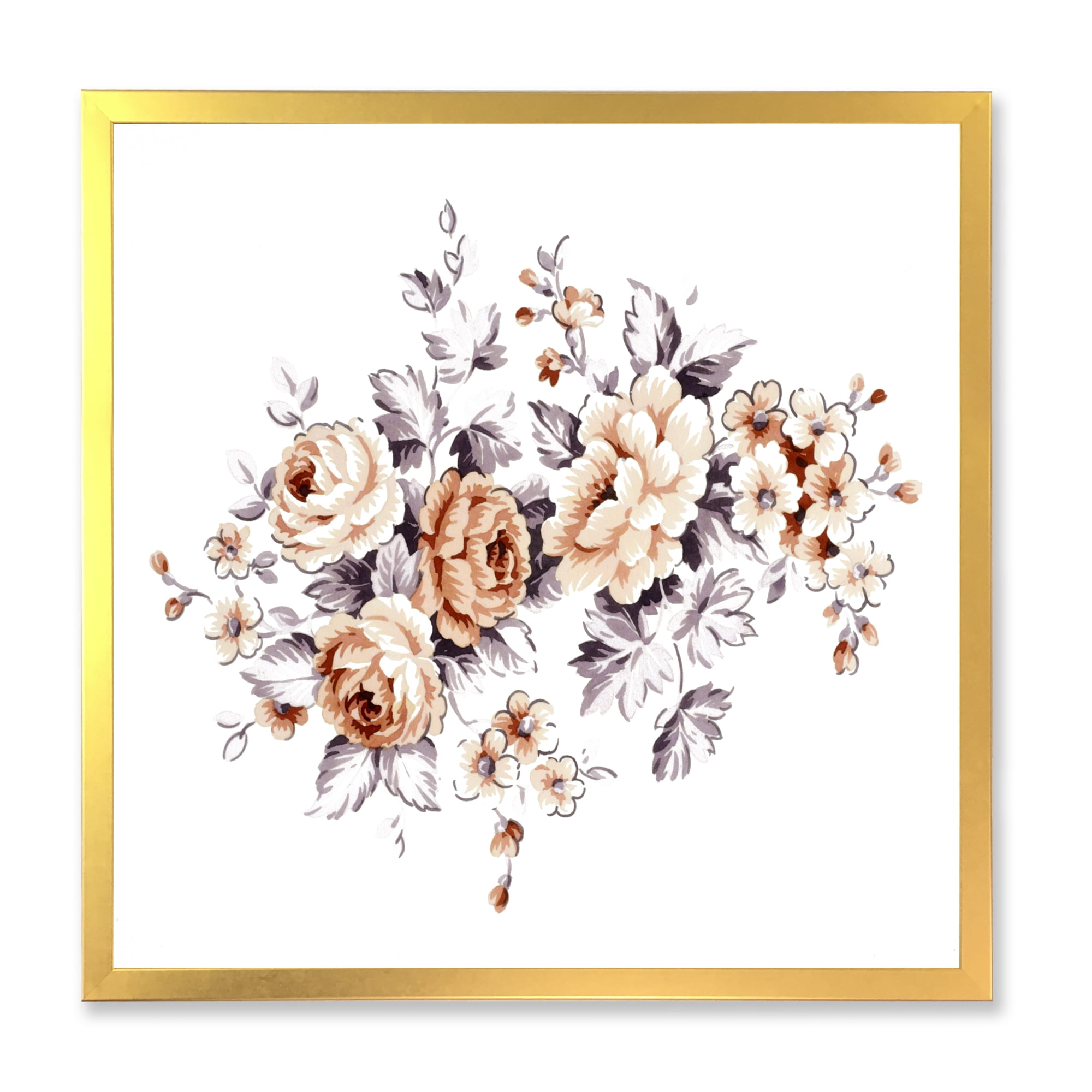 Designart 'Pink Wild Roses With Monochrome Leaves' Traditional Framed Art Print