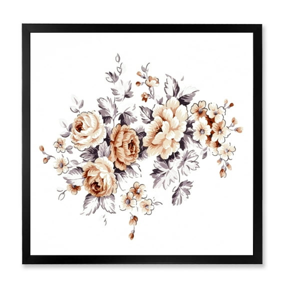 Designart 'Pink Wild Roses With Monochrome Leaves' Traditional Framed Art Print