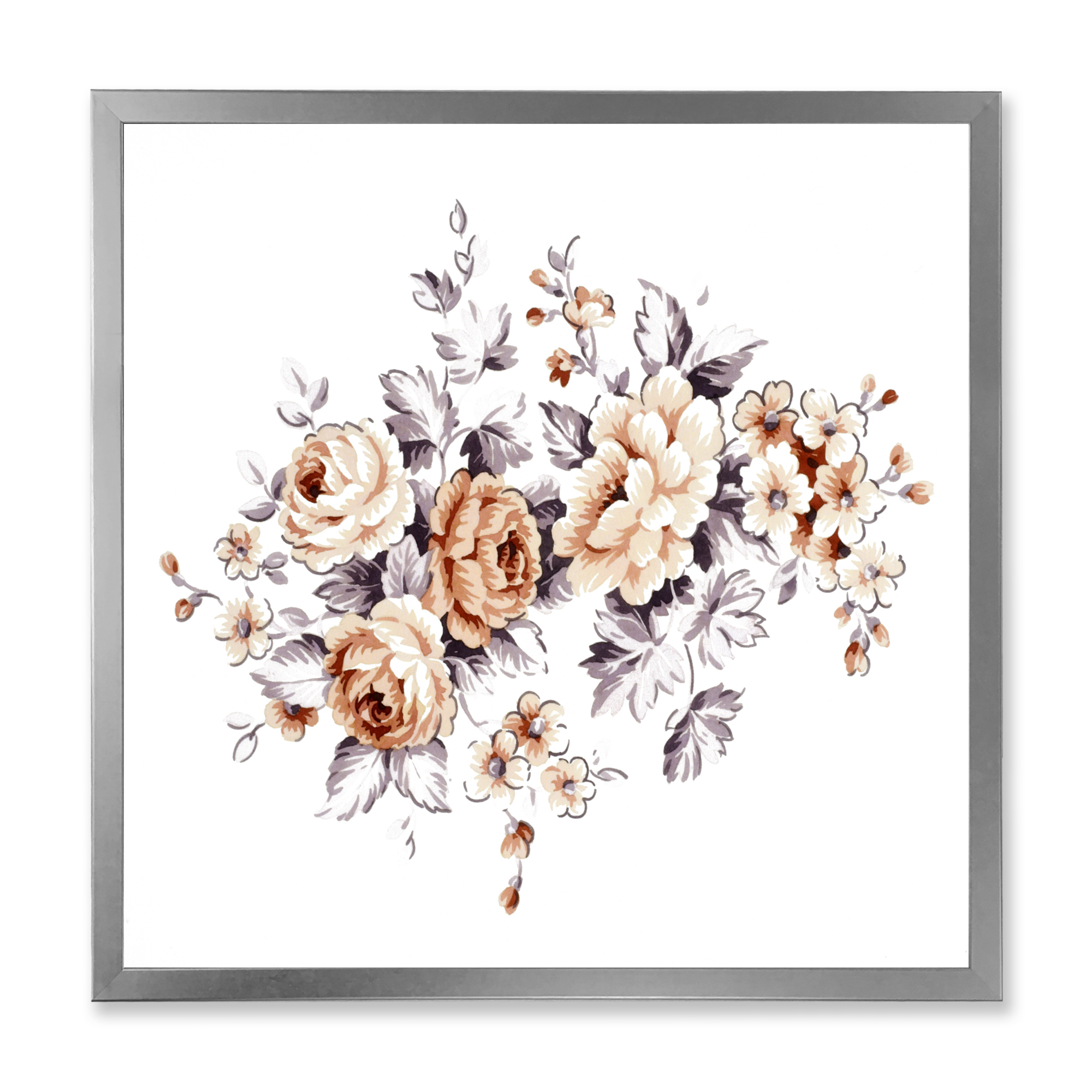 Designart 'Pink Wild Roses With Monochrome Leaves' Traditional Framed Art Print