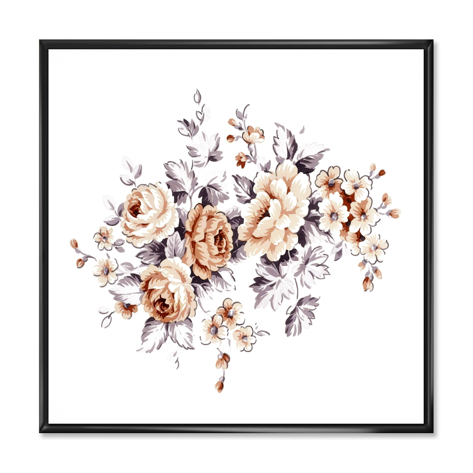 Designart 'Pink Wild Roses With Monochrome Leaves' Traditional Framed Canvas Wall Art Print