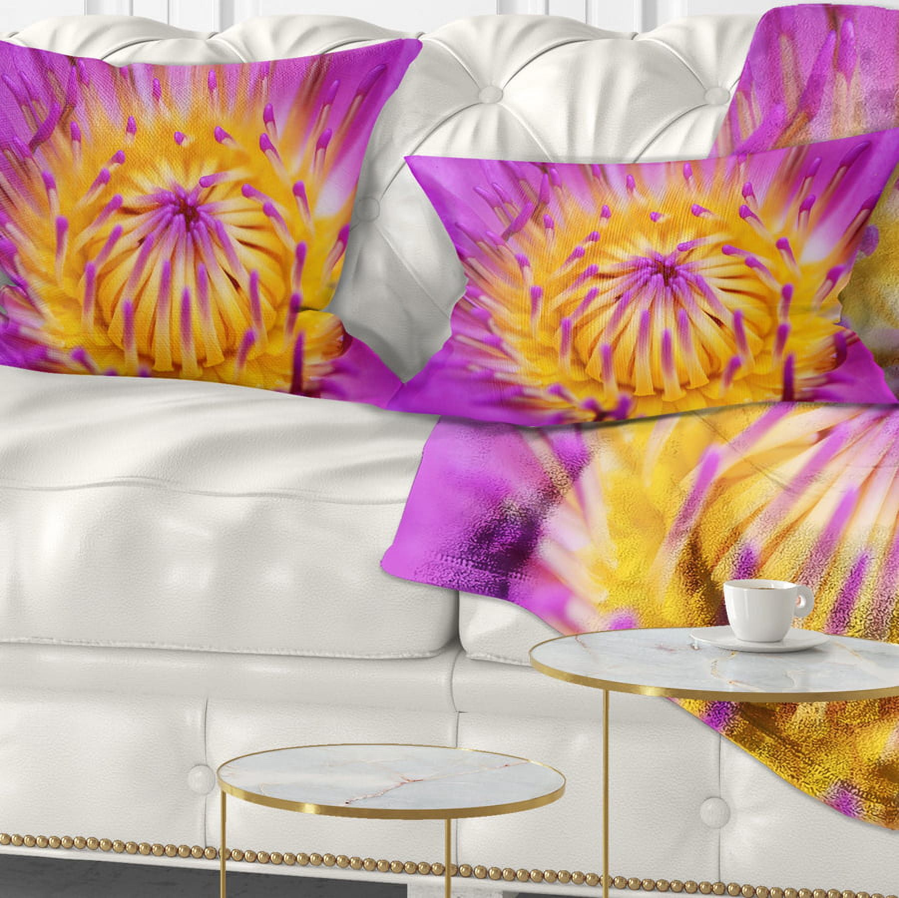 Designart Pink Yellow Abstract Lotus Flower - Flowers Throw Pillowwork - 12x20