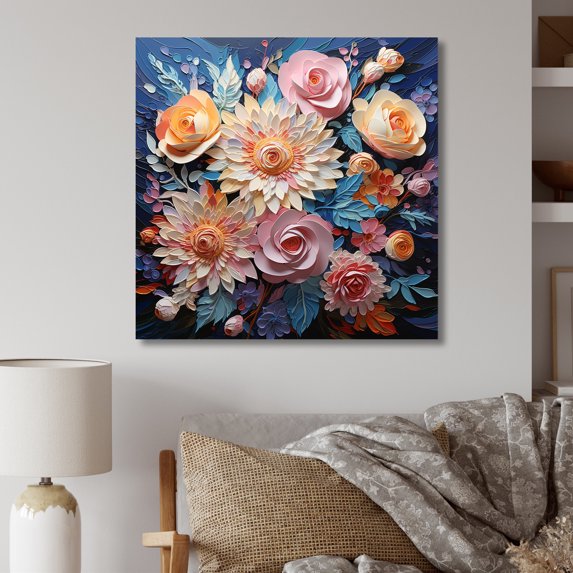 Designart "Pink Yellow Flowers composition" Floral Wall Art Living Room