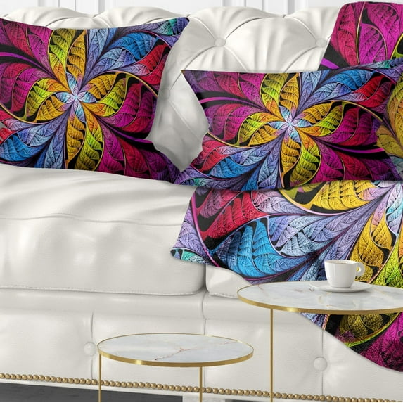 Designart Pink Yellow Fractal Stained Glass - Abstract Throw Pillow - 12x20