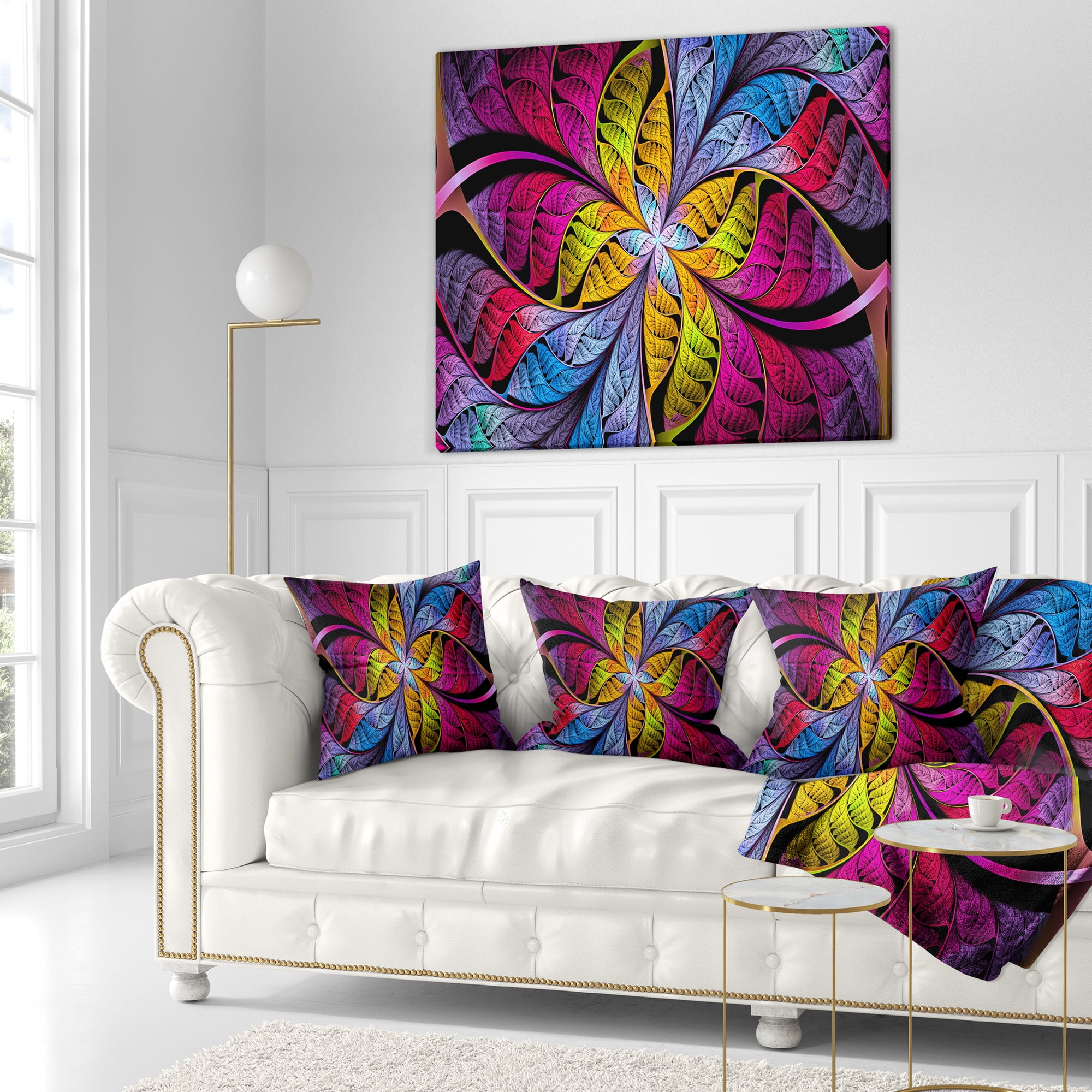 Designart Pink Yellow Fractal Stained Glass - Abstract Throw Pillow - 18x18