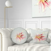Designart Pink Yellow Lily Watercolor Sketch - Flowers Throw Pillowwork - 12x20
