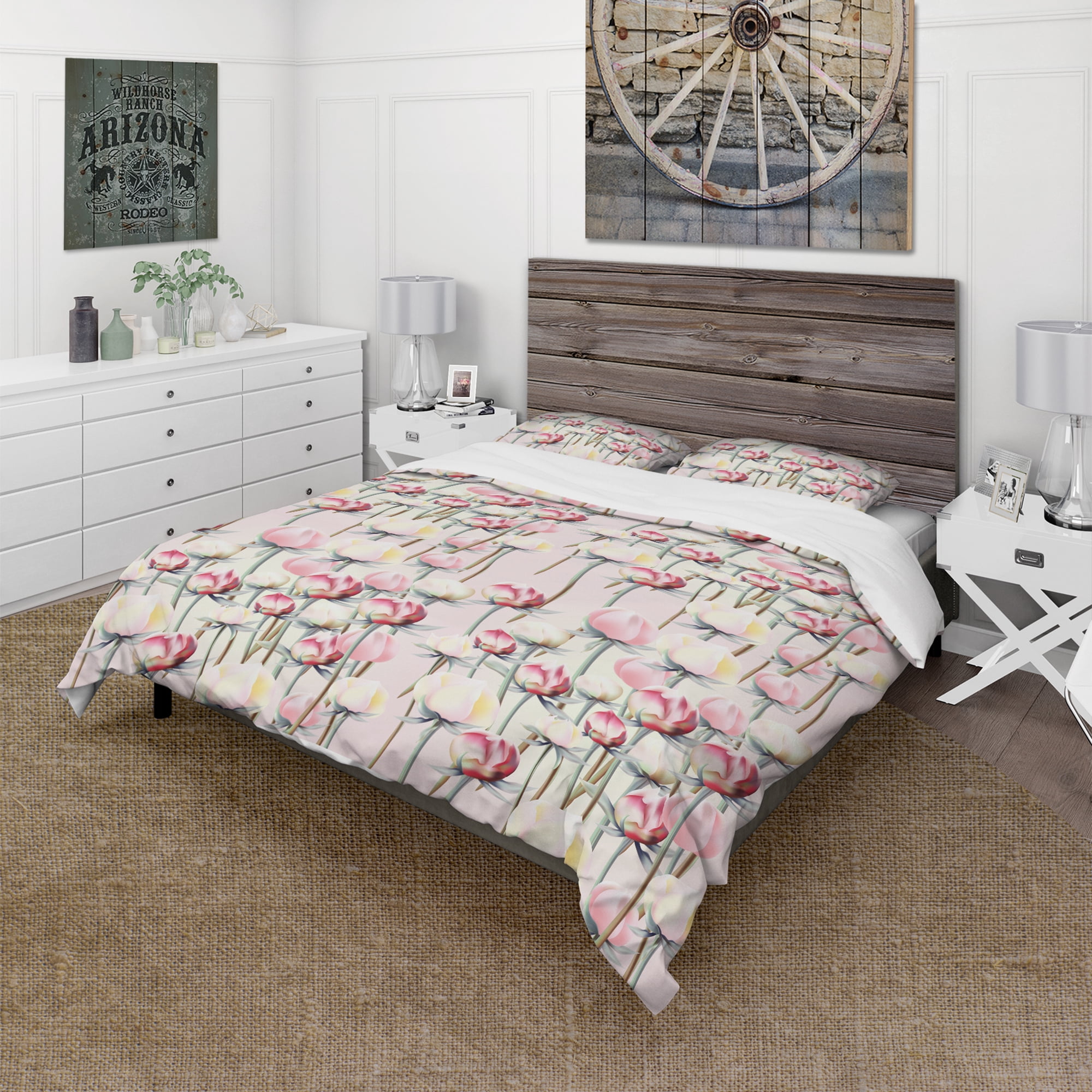 Designart 'Pink Yellow Red Modern Lakehouse Tulips' Cabin & Lodge Duvet Cover Set