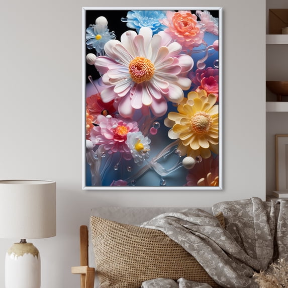 Designart "Pink Yellow modern Still Lifes" Abstract Floater Framed Canvas Wall Art